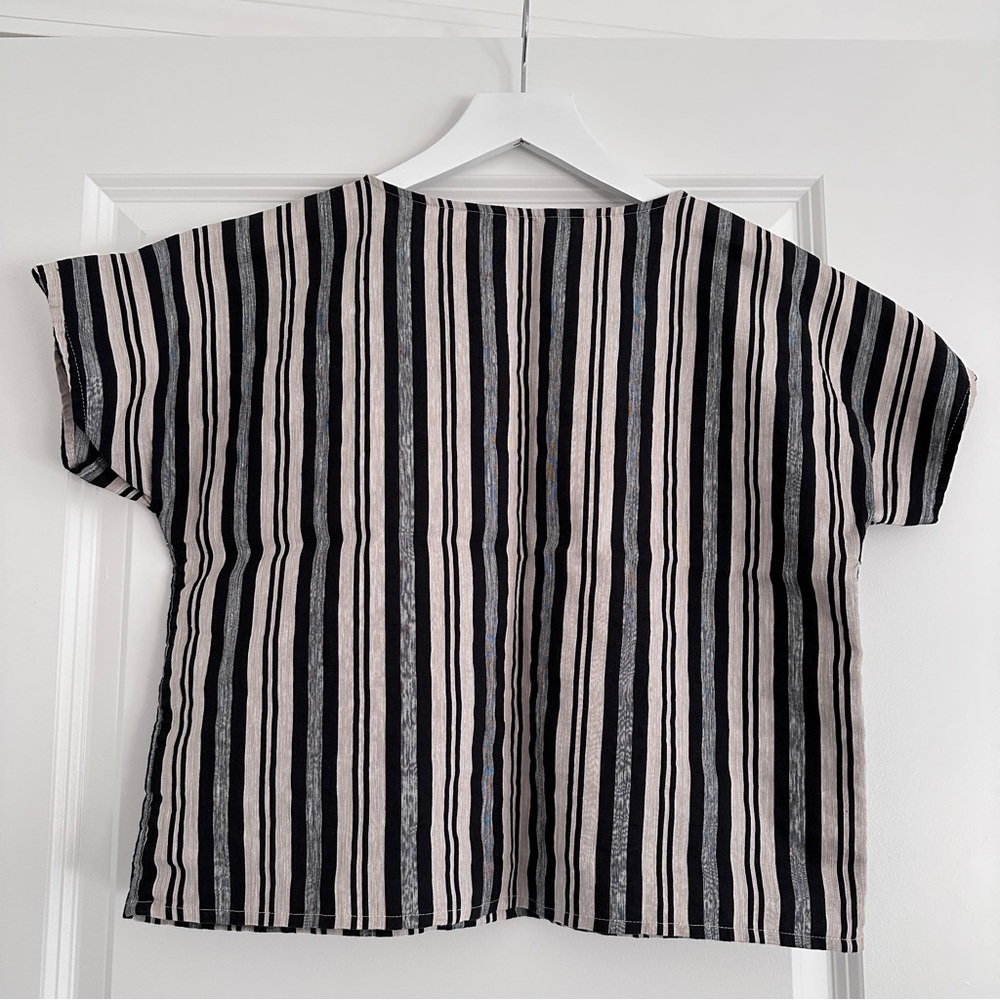 Madewell Black, Cream, and Navy Striped Short-Sleeve Top - Picture 2 of 6